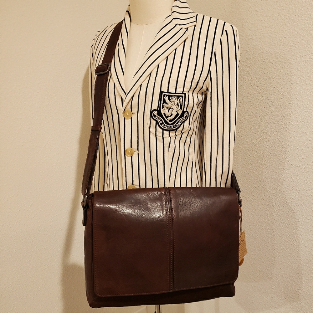MADE IN INDIA Handcrafted Genuine Leather Brown Crossbody Messenger Bag—NWT